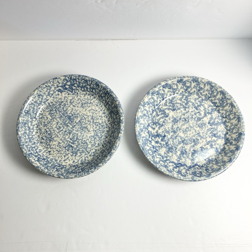 2 GERALD E. HENN ROSEVILLE BLUE SPONGEWARE 9.5" PIE PLATES